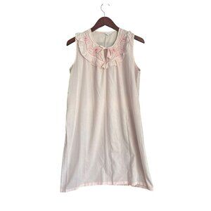 Vintage Nice N Easy Pink Sleeveless Medium Nightgown Floral Embroidery Gown Bow